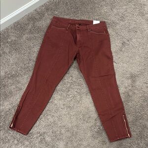 White House Black Market Maroon Ankle Cropped Jeans with Edgy Ankle Detail